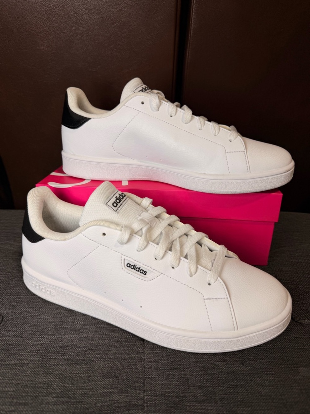 adidas White leather Sneakers with Black Heel Accent - Picture 2 of 10
